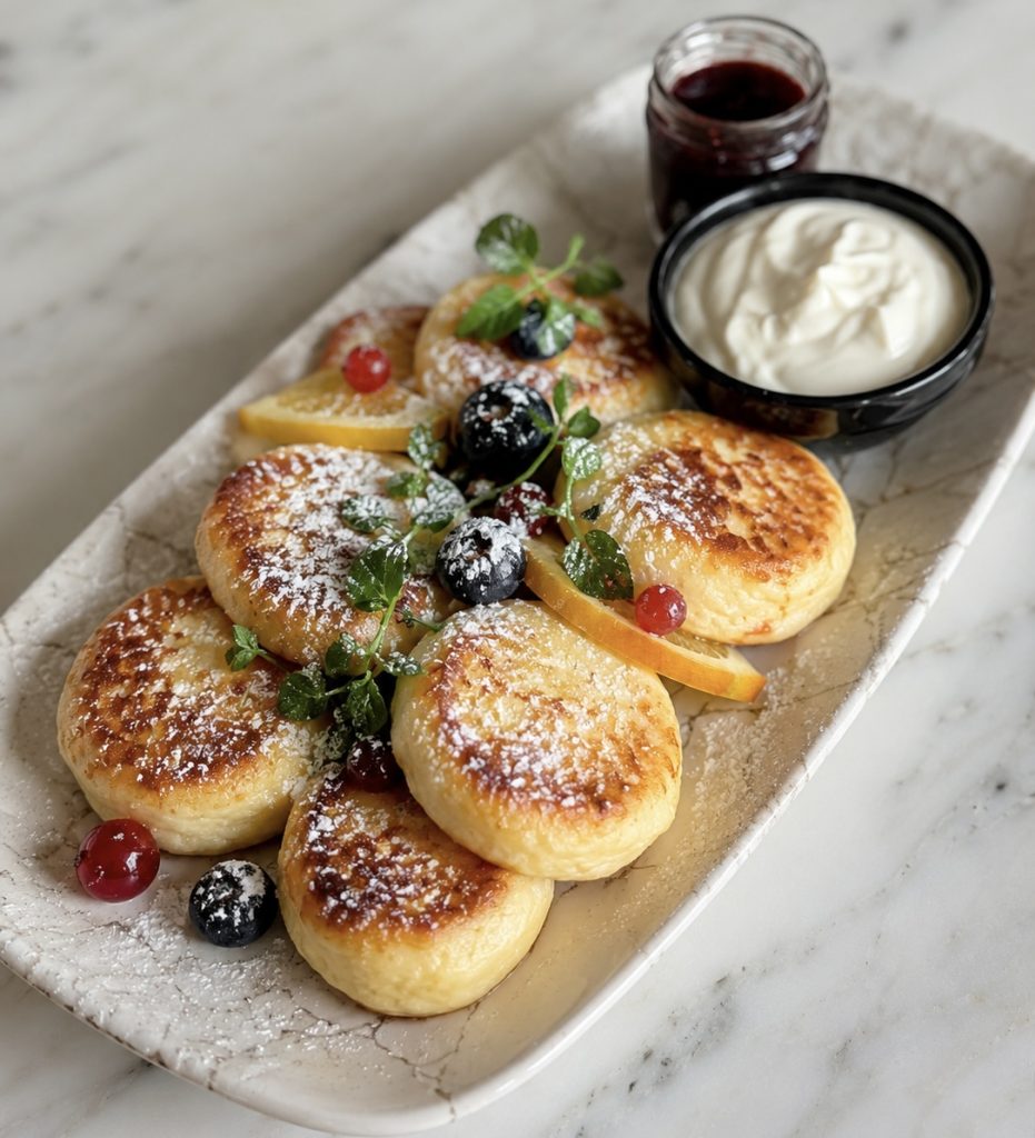 Homemade syrniki (cottage cheese pancakes)