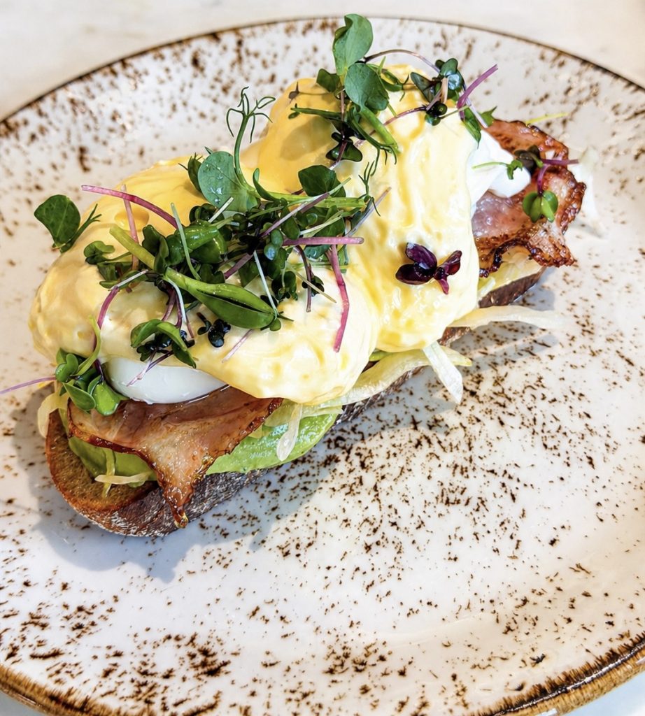 Toast with Eggs Benedict & Sicilian Bacon.