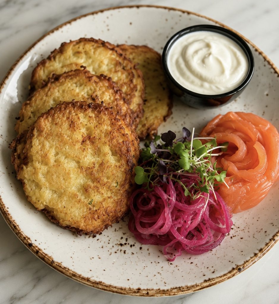 Crispy Potato Pancakes with Salmon